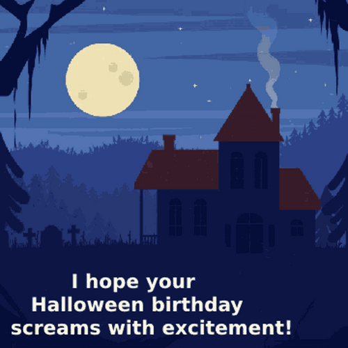 Happy Birthday Halloween Wish Haunted House GIF