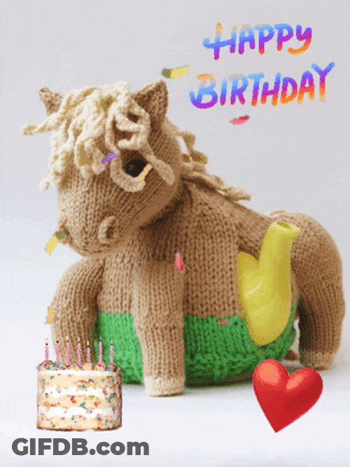 Happy Birthday Horse Puppet Stuff Toy Knitted GIF