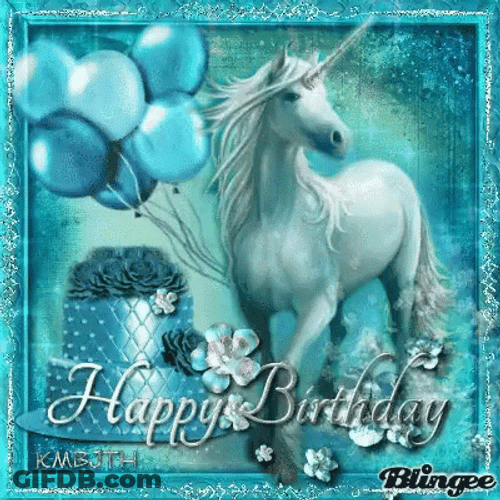 Happy Birthday Horse Unicorn Sky Blue Glitters GIF