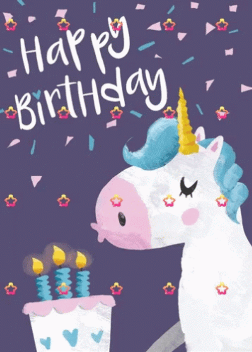 Happy Birthday Horse Unicorn Star Bubbles GIF