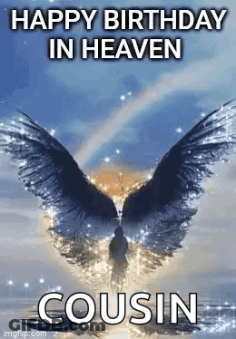 Happy Birthday In Heaven Cousin Greeting Card With Angel And Rainbow GIF