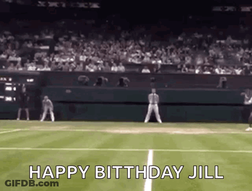 Happy Birthday Jill On Tennis Court GIF