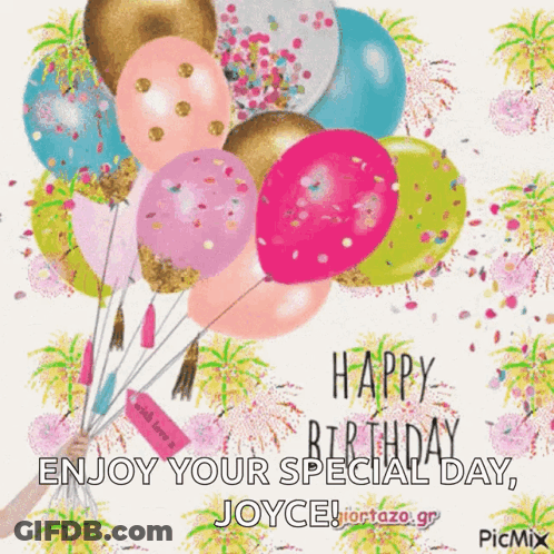 Happy Birthday Joyce Card With Balloons GIF