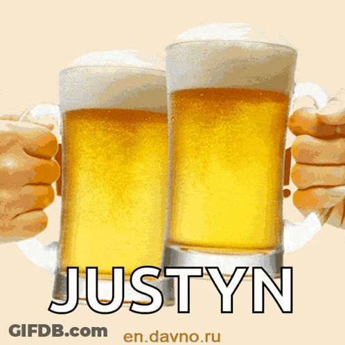 Happy Birthday Justyn Greeting Card With Two Beers GIF