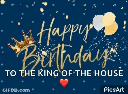 Happy Birthday King With Balloons And Crown GIF