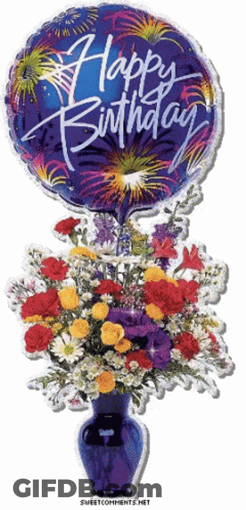 Happy Birthday Lady Glittering Flower Vase GIF