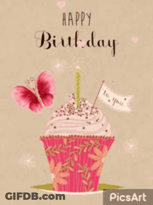 Happy Birthday Lady Pink Cup Cake GIF