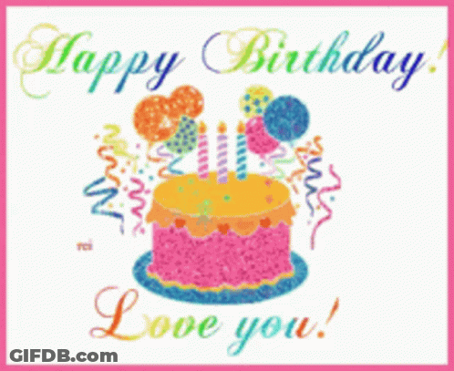 Happy Birthday Love You Cake And Balloons Card GIF