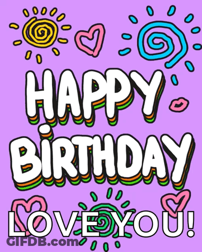 Happy Birthday Love You Purple Background GIF