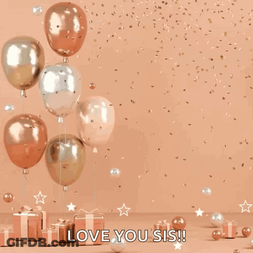 Happy Birthday Love You Sis With Hearts And Gift GIF