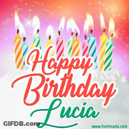 Happy Birthday Lucia Greeting Card With Candles On Cake GIF