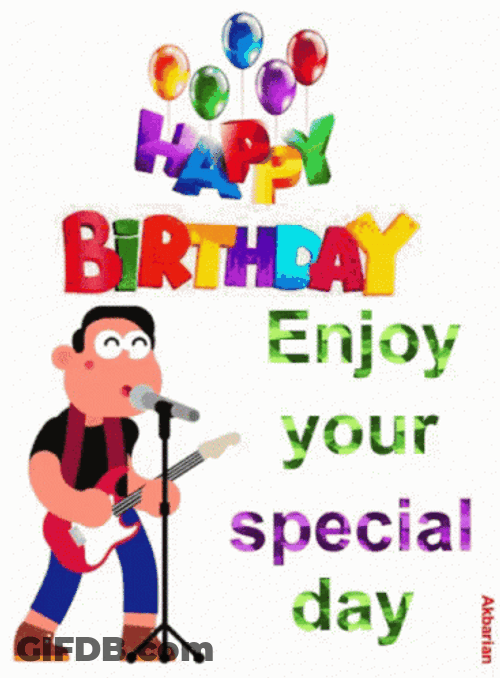 Happy Birthday Man Cartoon Playing Electric Guitar GIF