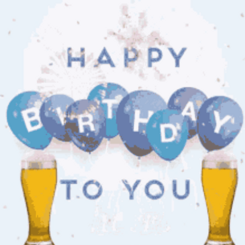 Happy Birthday Man Fireworks Display Beer Cheers GIF