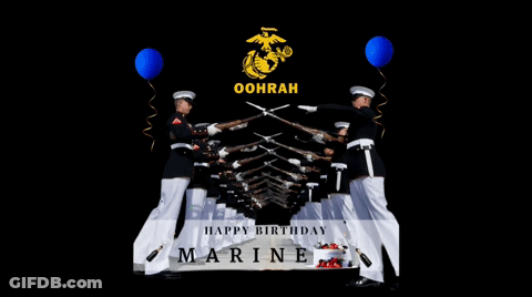 Happy Birthday Marine Poster Two Marines Holding Guns GIF