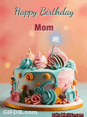 Happy Birthday Mom Card With Colorful Cake GIF