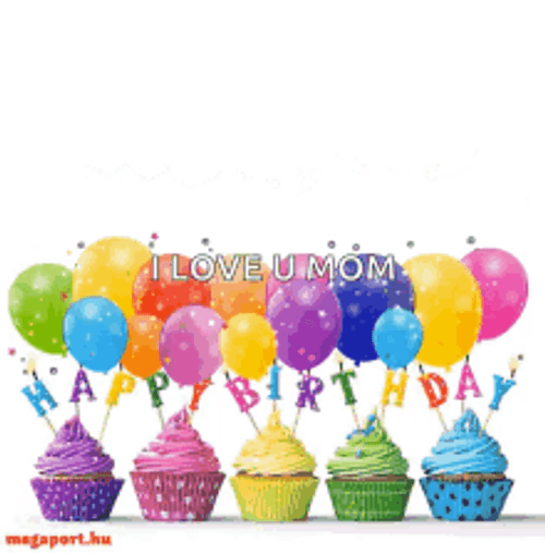 Happy Birthday Mom Flying Balloons And Cupcakes GIF