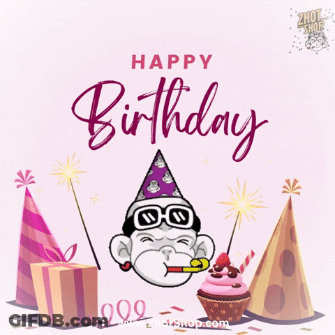 Happy Birthday Monkey Wearing Party Hat GIF