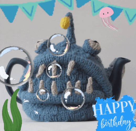 Happy Birthday Monster Fishing Bubbles GIF