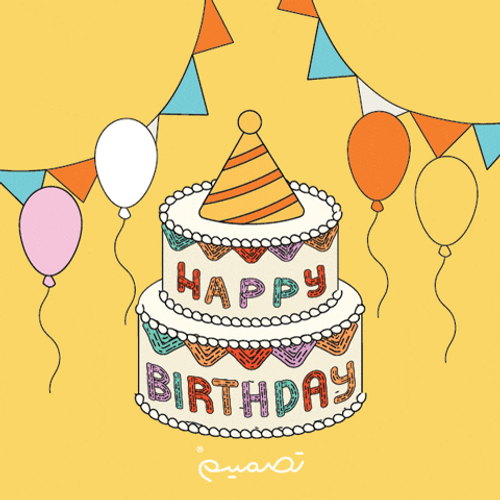 Happy Birthday Moving Cake And Balloons GIF