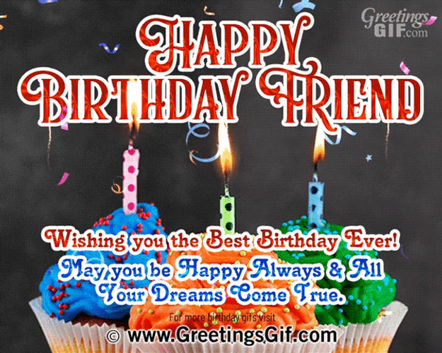 Happy Birthday My Friend Three Cupcakes GIF