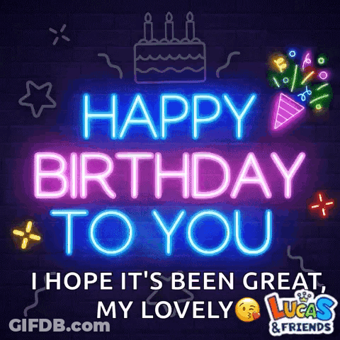 Happy Birthday Neon Sign With Cake GIF