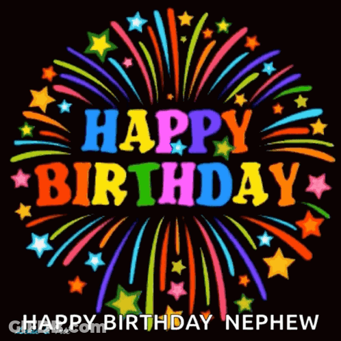 Happy Birthday Nephew Card With Fireworks Stars GIF