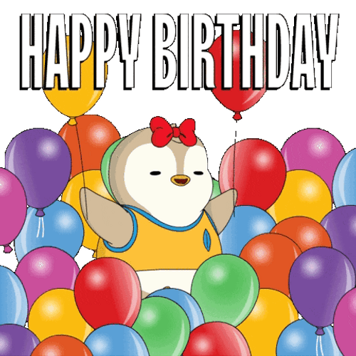 Happy Birthday Niece Pudgy Penguin Bed Of Balloons GIF