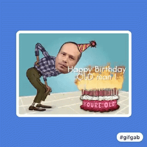 Happy Birthday Old Man Blowing Cake GIF