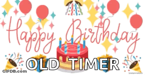 Happy Birthday Old Timer Sign With Cake GIF