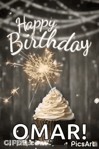 Happy Birthday Omar Cupcake Sparkler GIF