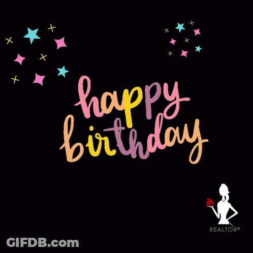 Happy Birthday On Black Background With Stars GIF