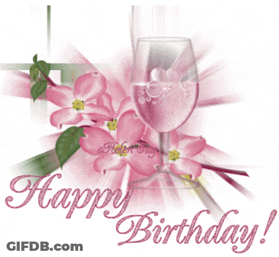 Happy Birthday Pink Flowers Champagne GIF