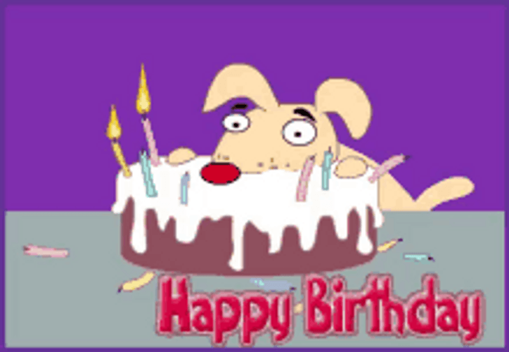 Happy Birthday Puppy Eating Cake Animation GIF