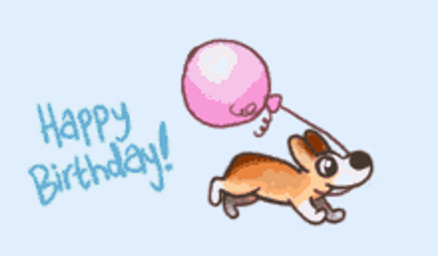 Happy Birthday Puppy Running With A Balloon Animation GIF