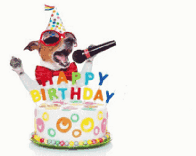 Happy Birthday Puppy Singing With Microphone GIF