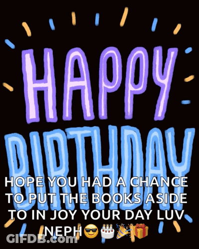 Happy Birthday Purple And Blue Text On Black Background GIF