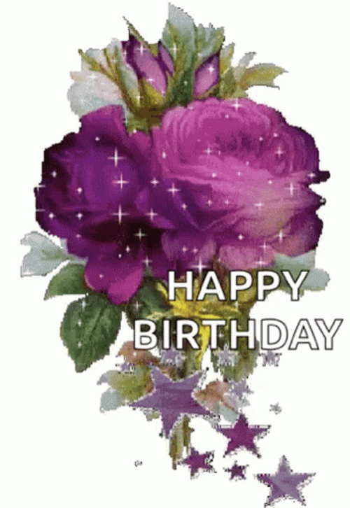 Happy Birthday Purple Rose Glitter GIF