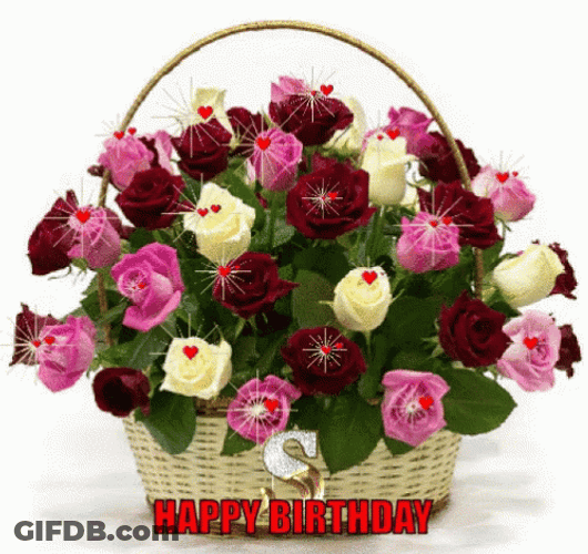 Happy Birthday Rose Flower Basket GIF