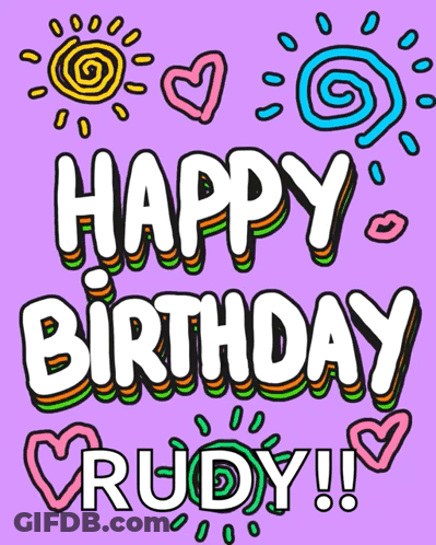 Happy Birthday Rudy On Purple Background GIF