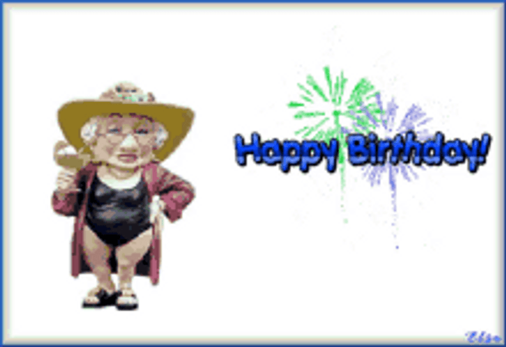 Happy Birthday Sexy Old Lady Digital Art GIF