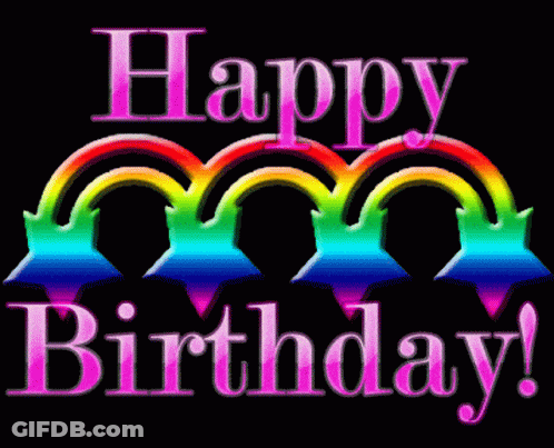 Happy Birthday Sign With Rainbow And Stars GIF