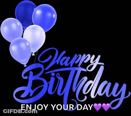 Happy Birthday Sign With Red And Pink Balloons GIF