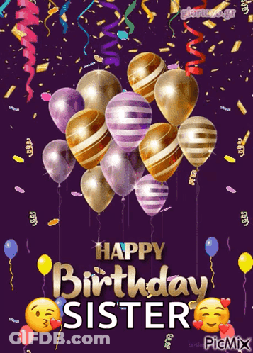Happy Birthday Sister With Balloons GIF