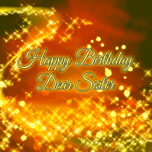 Happy Birthday Sister Yellow Glittery GIF