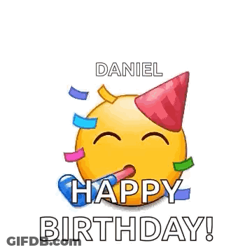Happy Birthday Smiley Faces Blowing Party Horns GIF