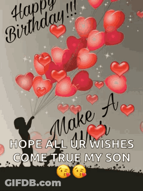 Happy Birthday Son Blowing Hearts GIF