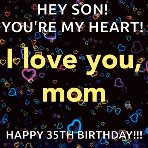 Happy Birthday Son Neon Heart Bubble GIF
