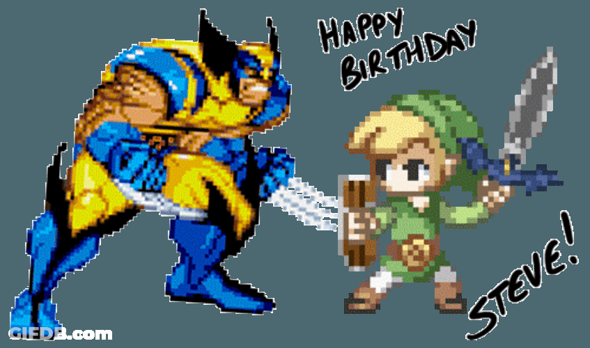 Happy Birthday Steve Greetings With Fighting Characters GIF