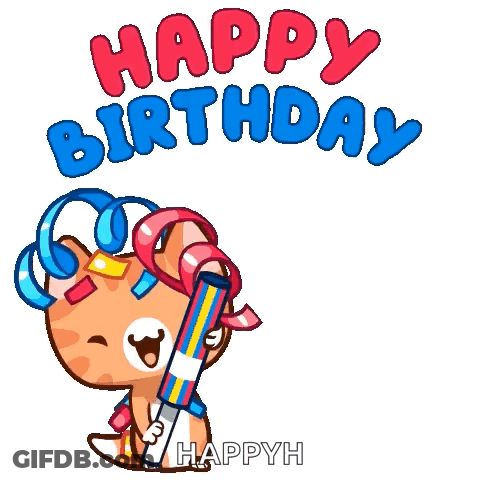 Happy Birthday Sticker Cat Holding Firework GIF