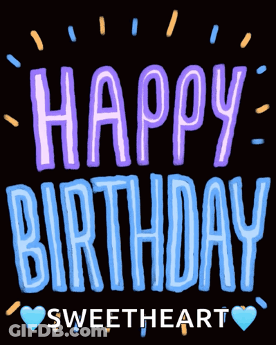 Happy Birthday Sweetheart Blue Purple Text On Black GIF